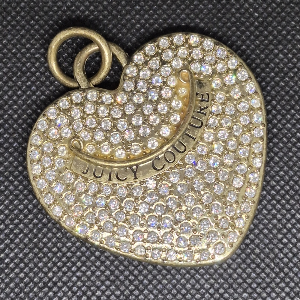 JUICY COUTURE Gold Tone Clear Crystal Rhinestone Pave Heart Bag Charm Pendant